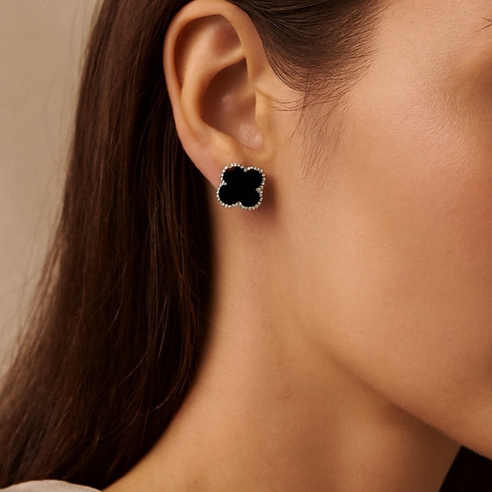 Chic Black Clover Stud Earrings - image 1